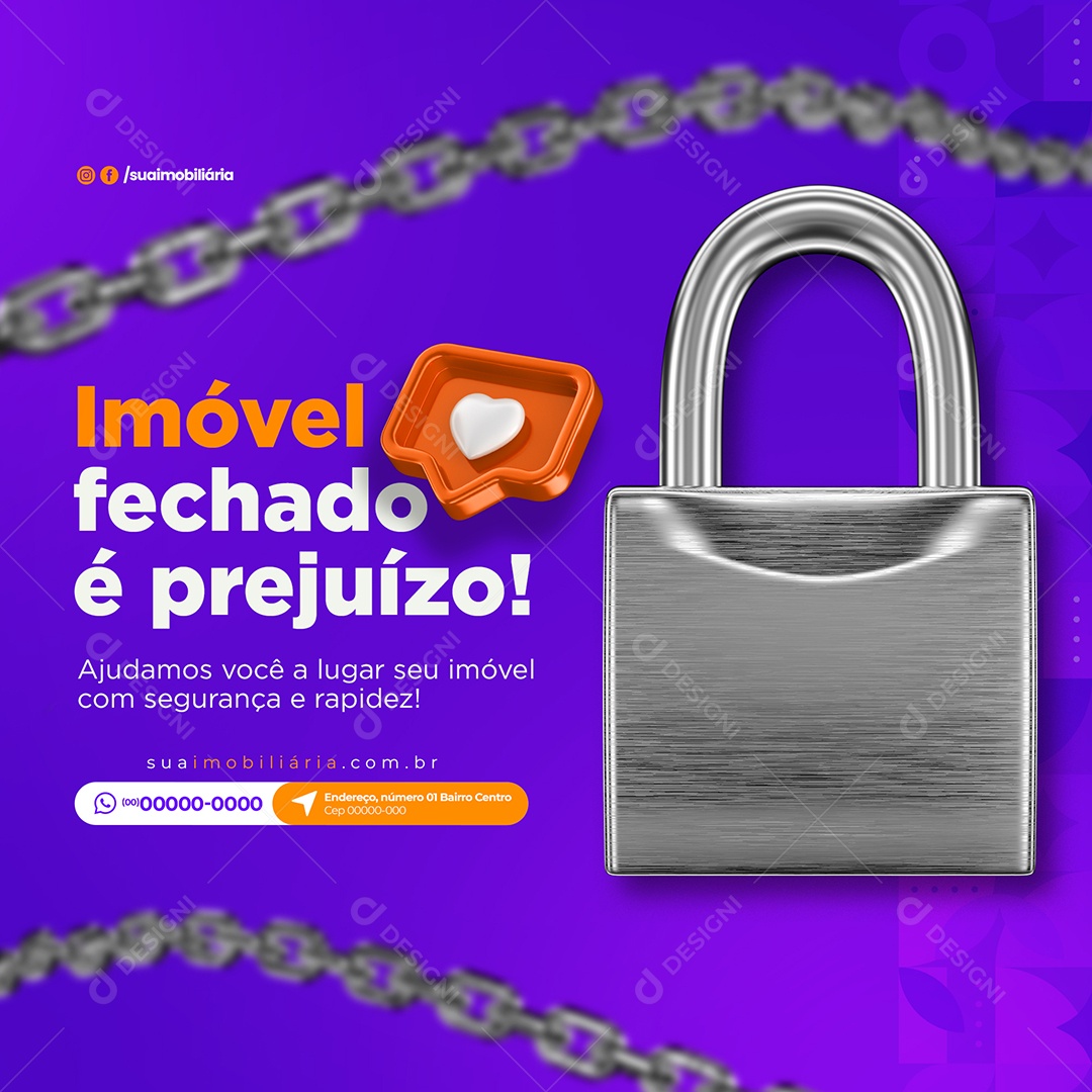 Imóvel Fechado é Prejuízo Imobiliária Social Media PSD Editável