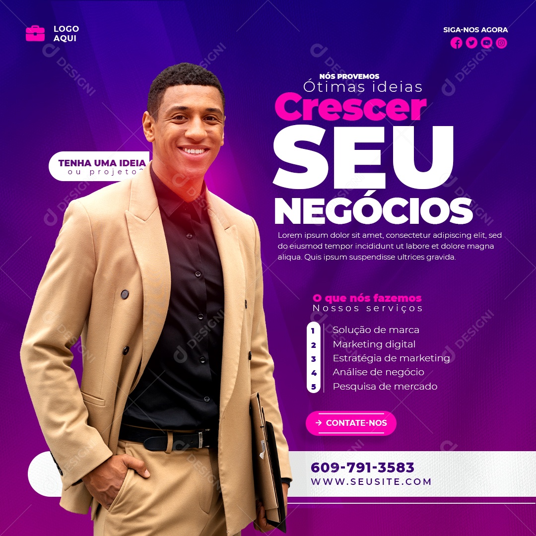 Crescer Seu Negócios Marketing Digital Social Media PSD Editável