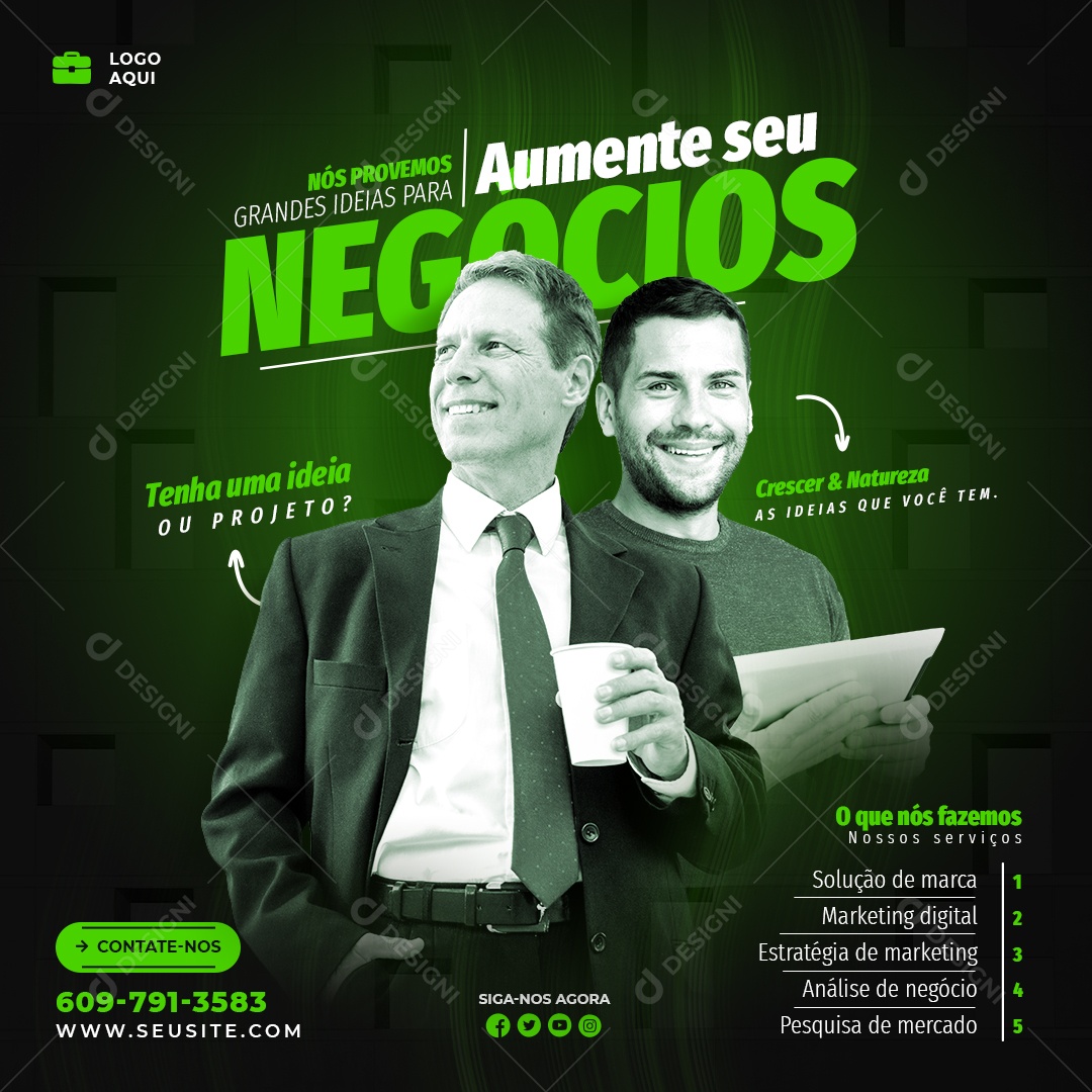 Aumente Seu Negócios Marketing Digital Social Media PSD Editável