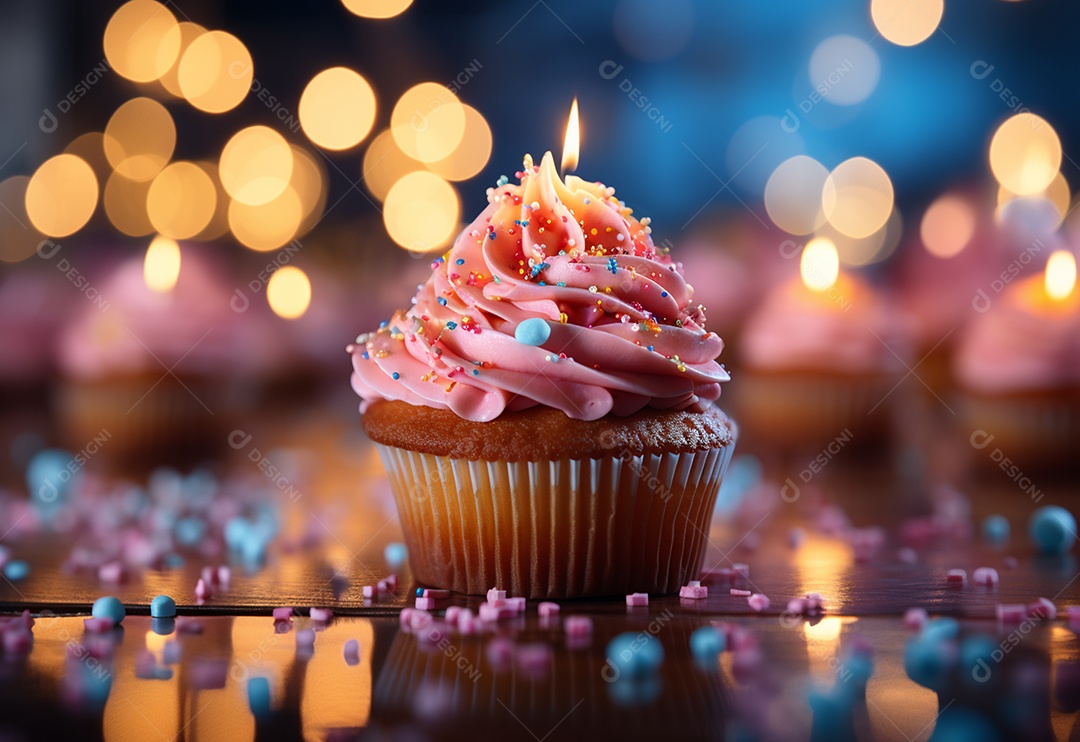 Delicioso cupcake com vela de aniversário