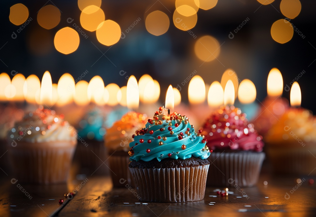 Delicioso cupcake com vela de aniversário