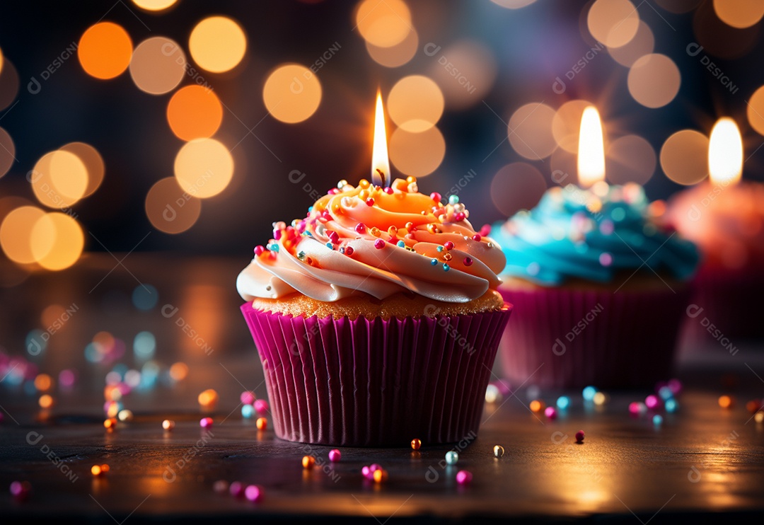 Delicioso cupcake com vela de aniversário