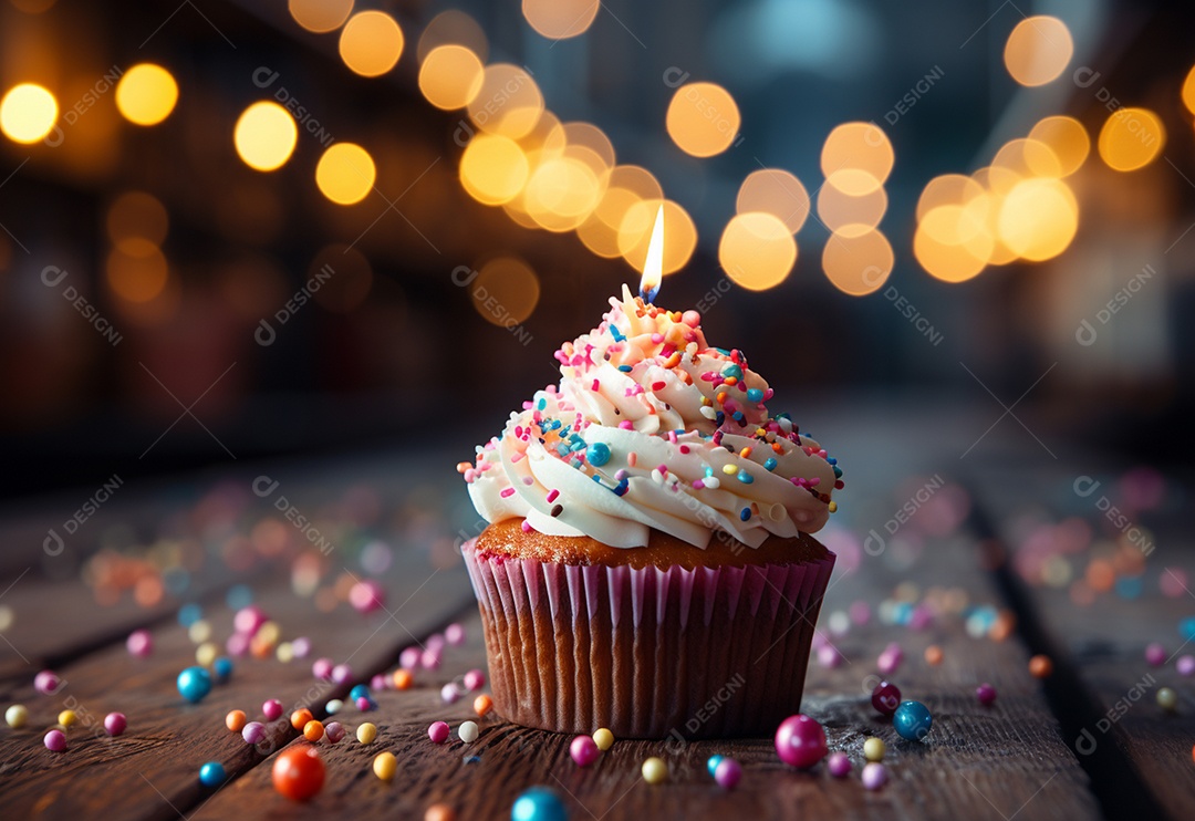 Delicioso cupcake com vela de aniversário