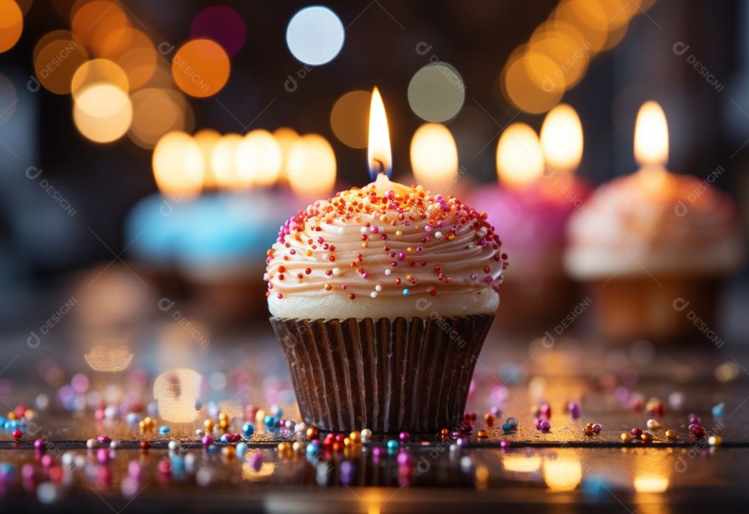 Delicioso cupcake com vela de aniversário