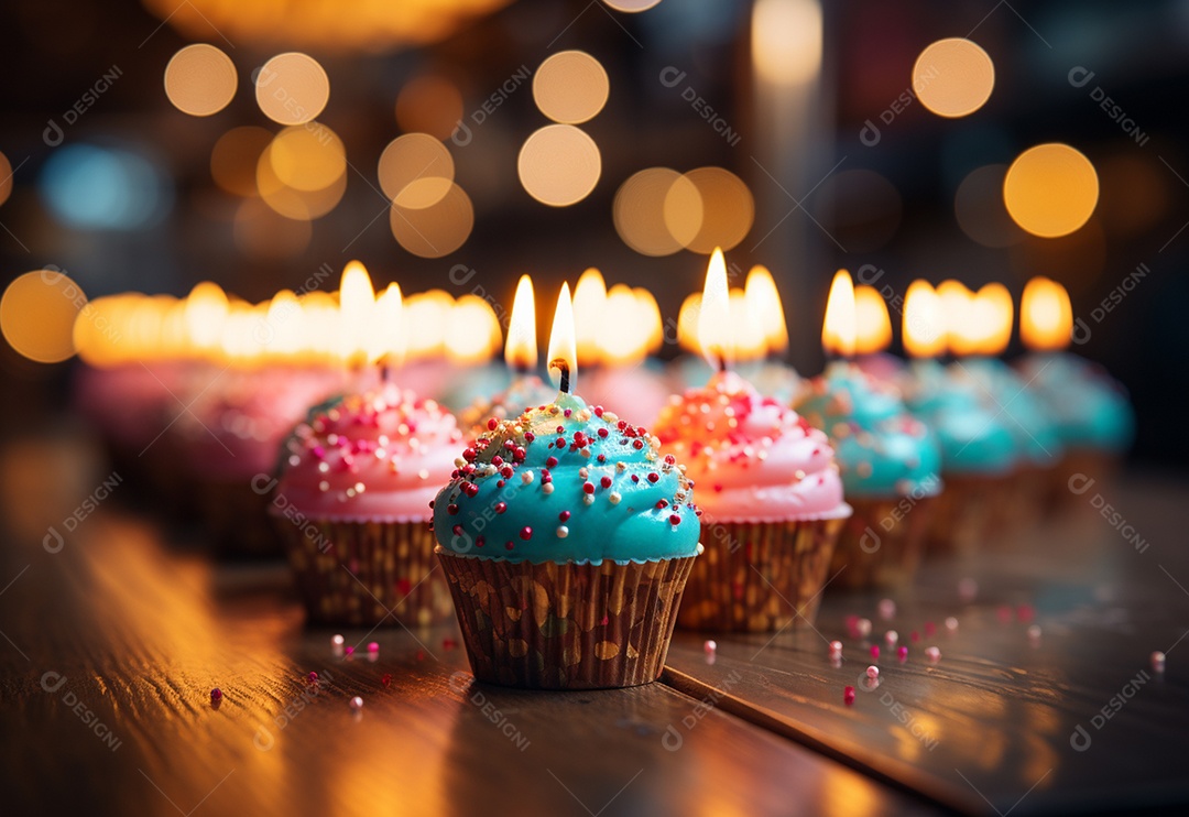 Delicioso cupcake com vela de aniversário