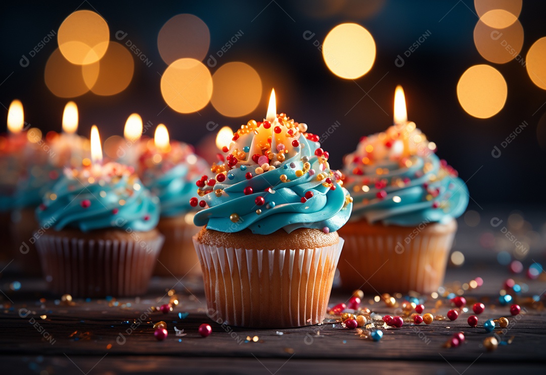 Delicioso cupcake com vela de aniversário