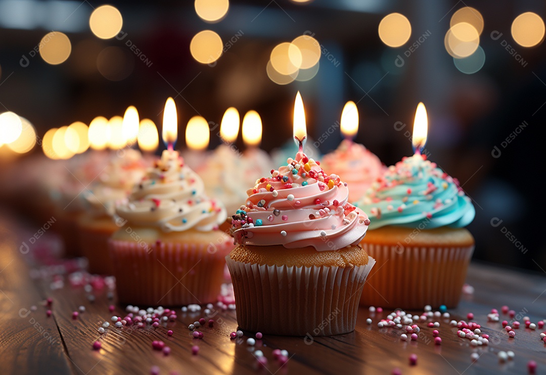 Delicioso cupcake com vela de aniversário