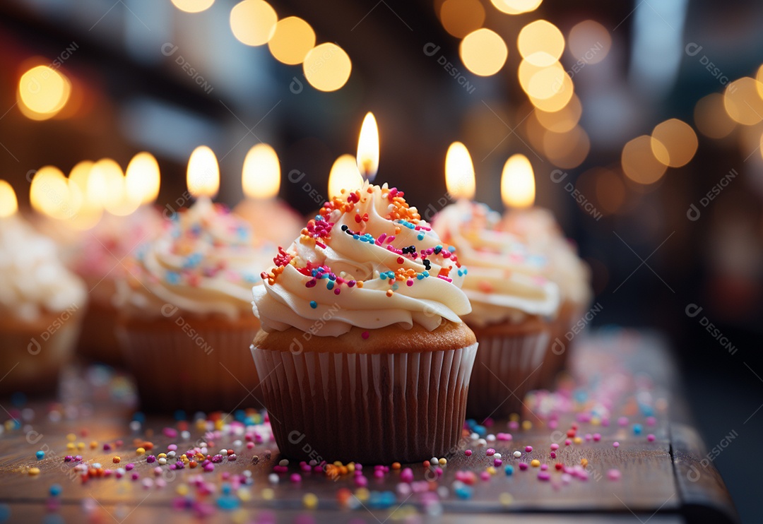 Delicioso cupcake com vela de aniversário