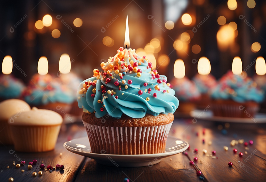 Delicioso cupcake com vela de aniversário