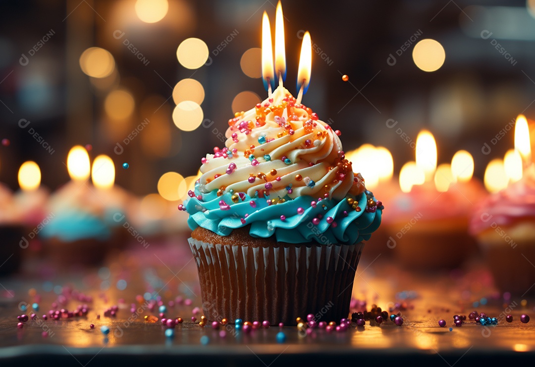 Delicioso cupcake com vela de aniversário