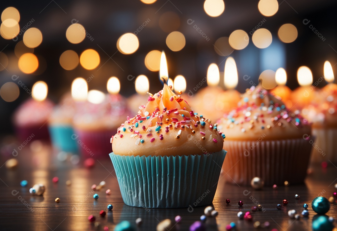 Delicioso cupcake com vela de aniversário