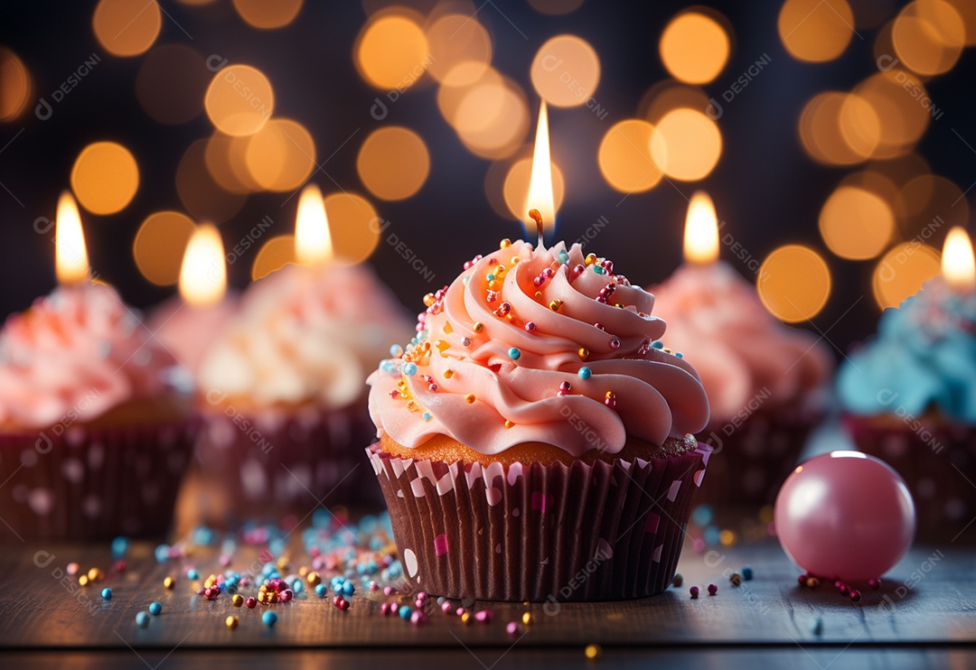 Delicioso cupcake com vela de aniversário