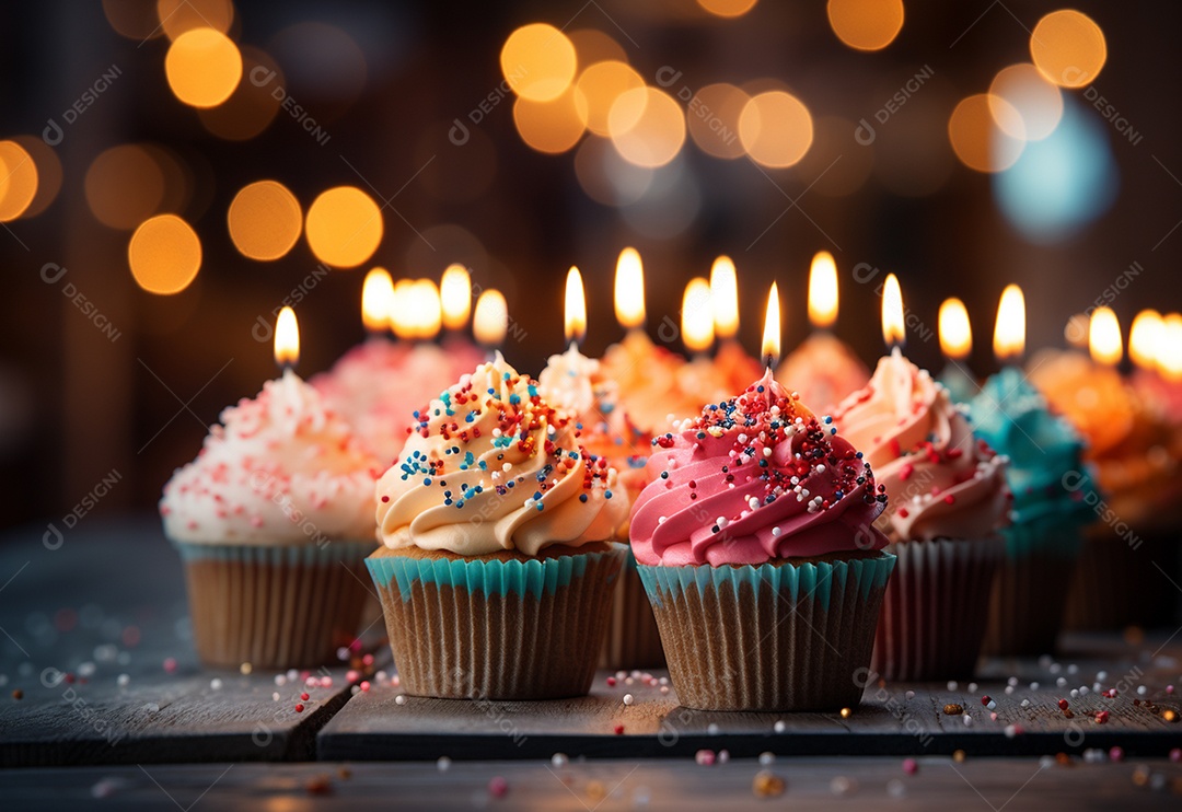 Delicioso cupcake com vela de aniversário