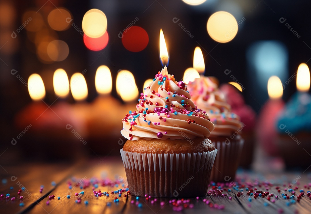 Delicioso cupcake com vela de aniversário