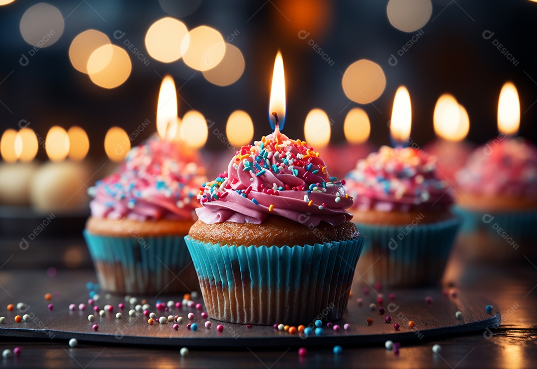 Deliciosos cupcakes confeitados para aniversário