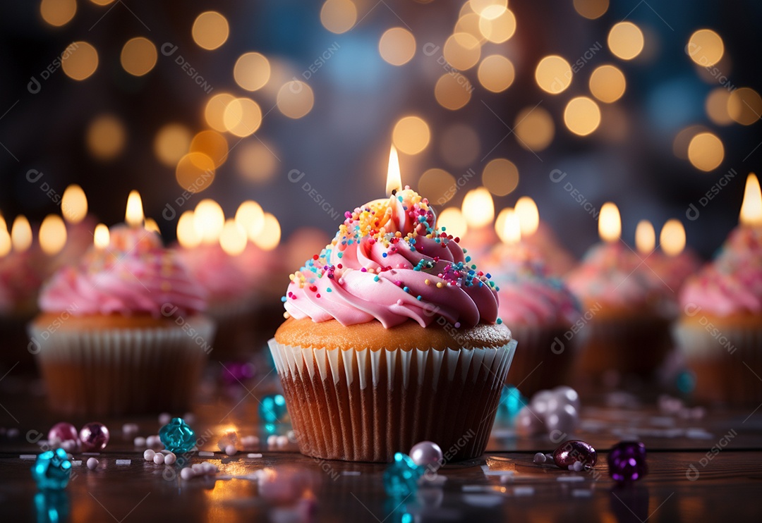 Deliciosos cupcakes confeitados para aniversário