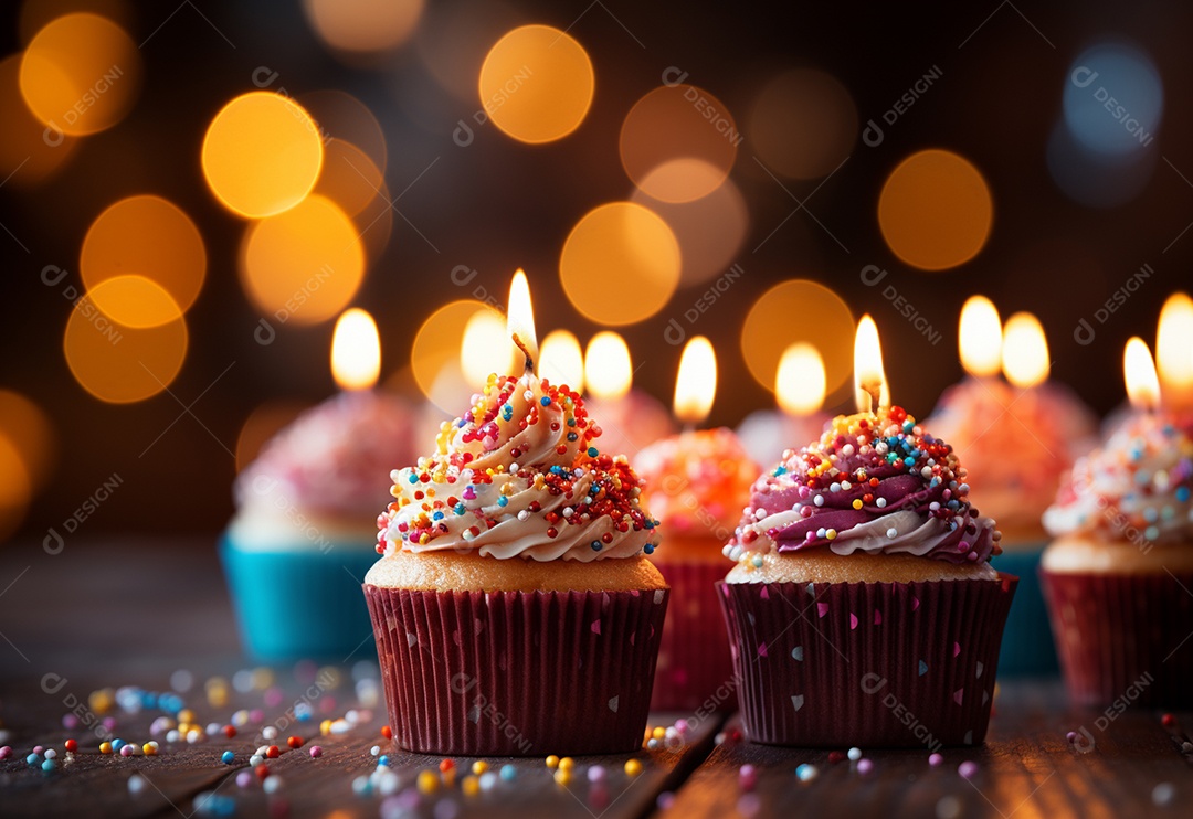 Deliciosos cupcakes confeitados para aniversário