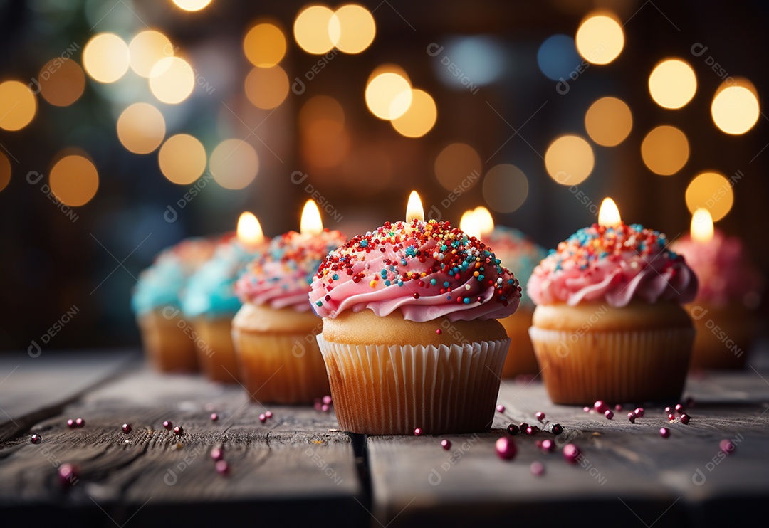 Deliciosos cupcakes confeitados para aniversário