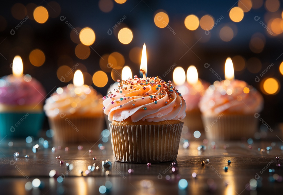 Deliciosos cupcakes confeitados para aniversário