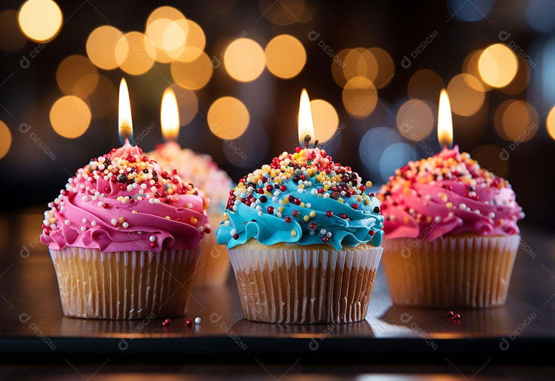 Deliciosos cupcakes confeitados para aniversário