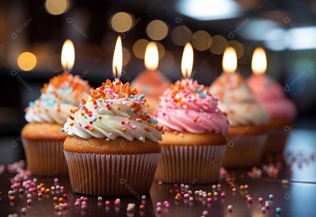 Deliciosos cupcakes confeitados para aniversário