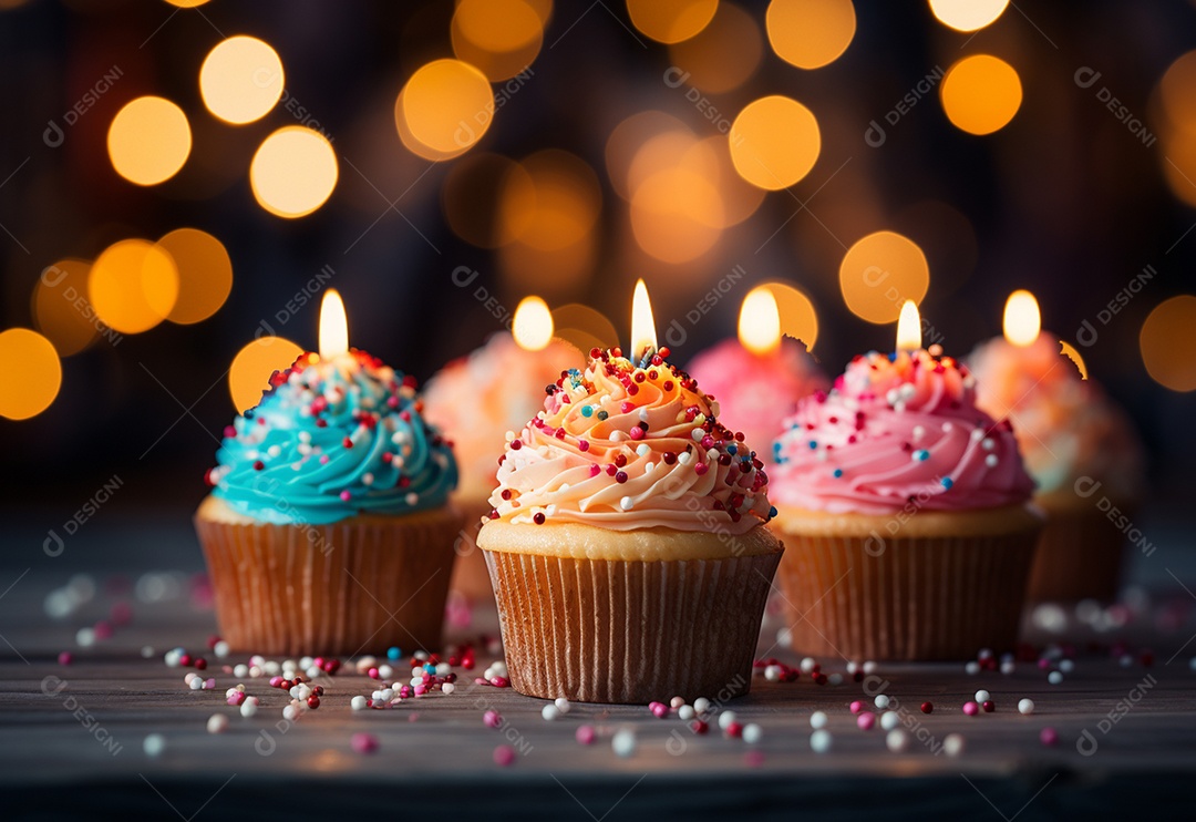 Deliciosos cupcakes confeitados para aniversário