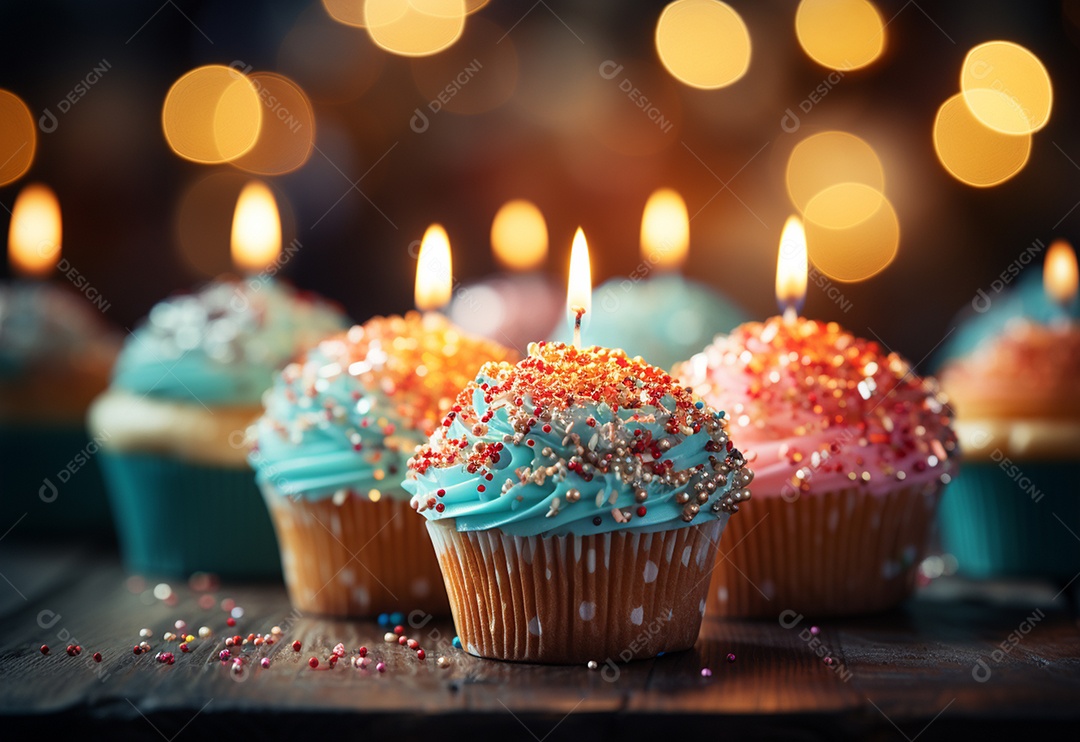 Deliciosos cupcakes confeitados para aniversário