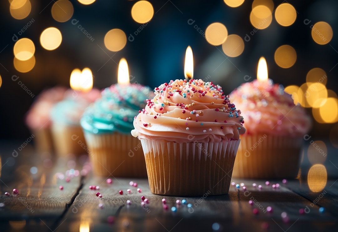 Deliciosos cupcakes confeitados para aniversário