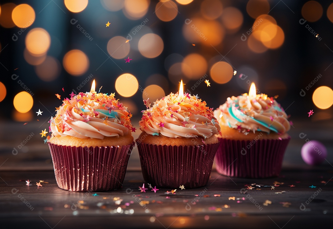 Deliciosos cupcakes confeitados para aniversário
