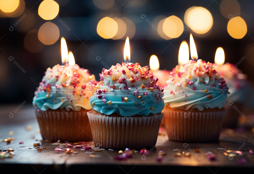Deliciosos cupcakes confeitados para aniversário
