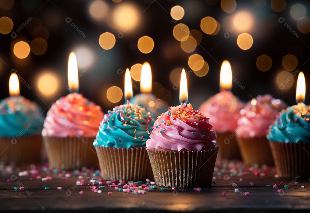 Deliciosos cupcakes confeitados para aniversário