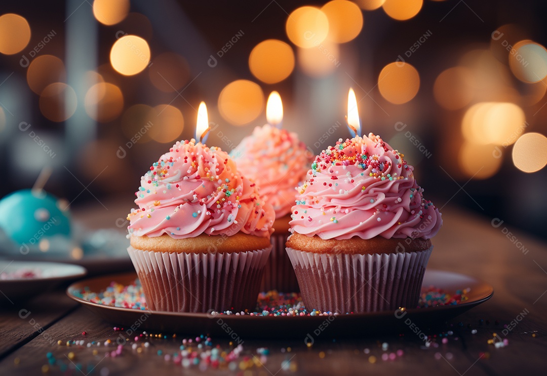 Deliciosos cupcakes confeitados para aniversário