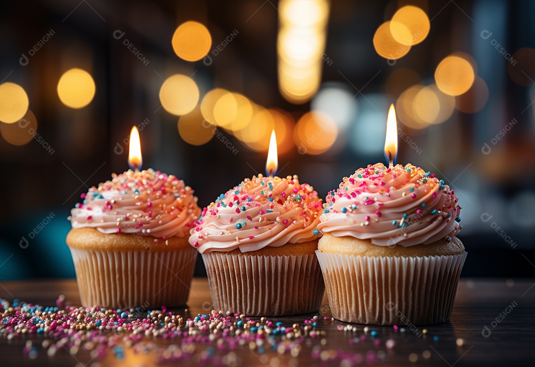 Deliciosos cupcakes confeitados para aniversário