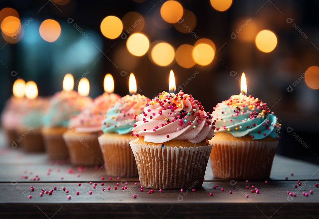 Deliciosos cupcakes confeitados para aniversário