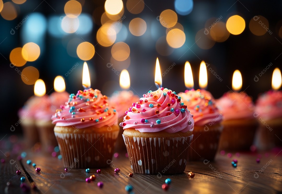 Deliciosos cupcakes confeitados para aniversário