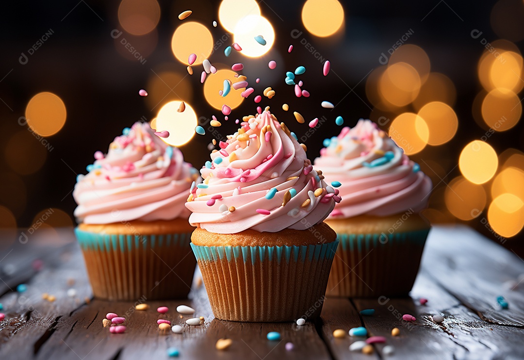 Deliciosos cupcakes confeitados para aniversário