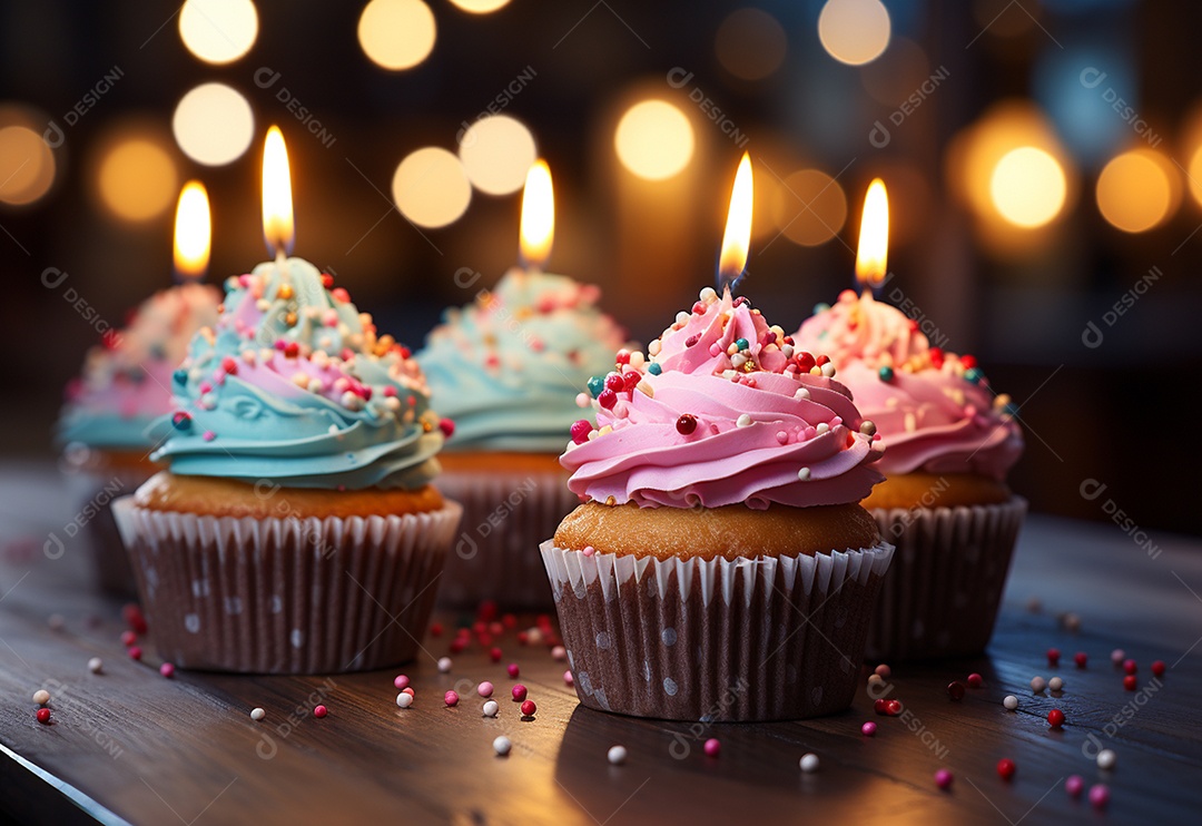 Deliciosos cupcakes confeitados para aniversário