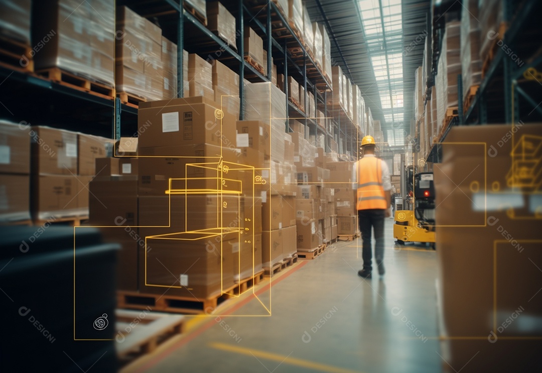 Imagem desfocada da foto dos funcionários do armazém em movimento de ação