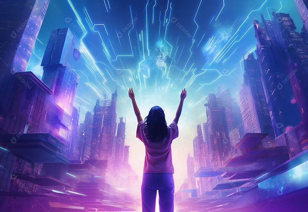 Ilustração de foto AI generativa de mulher por trás