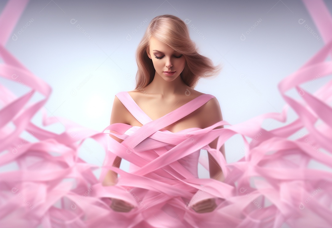 Ilustração de grupo de fotos de mulher com fitas cor de rosa