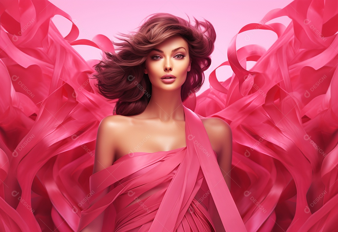 Ilustração de grupo de fotos de mulher com fitas cor de rosa