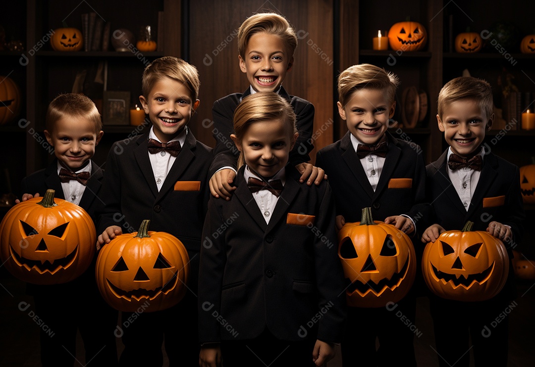 Foto feliz dia das bruxas um grupo de crianças de terno