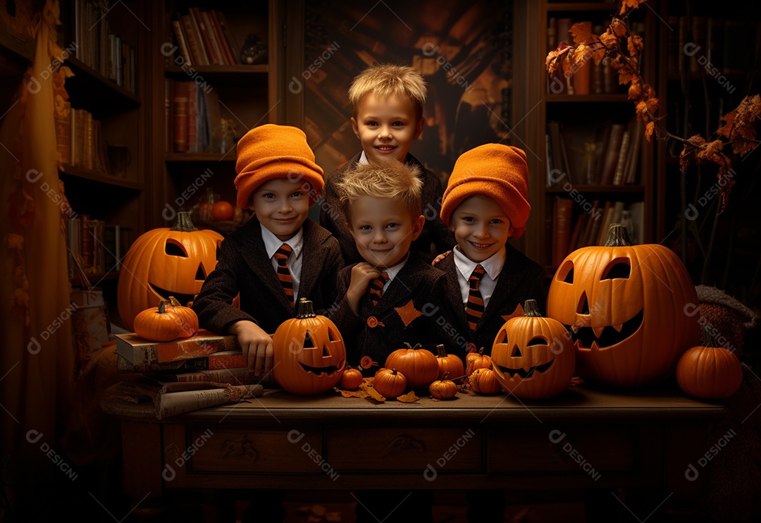 Foto feliz dia das bruxas um grupo de crianças de terno