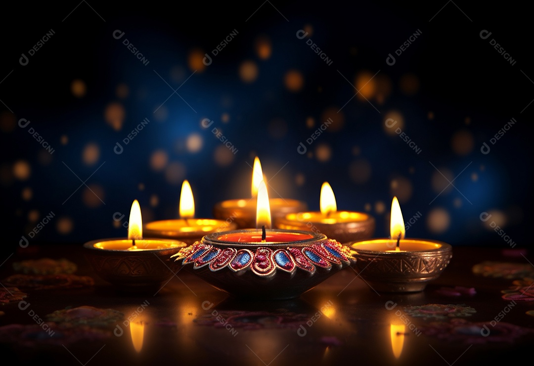 Ilustração fotográfica da tradição do festival de luzes de Diwali