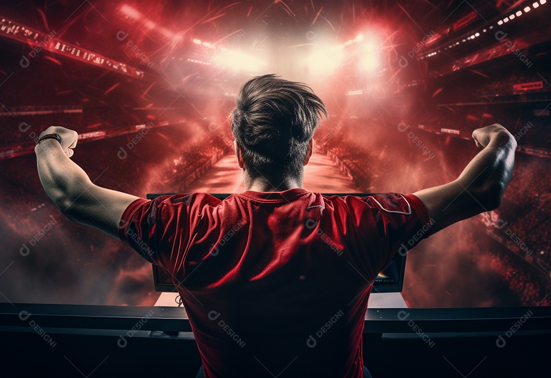 O jogador de eSports profissional da foto regozija-se na vitória