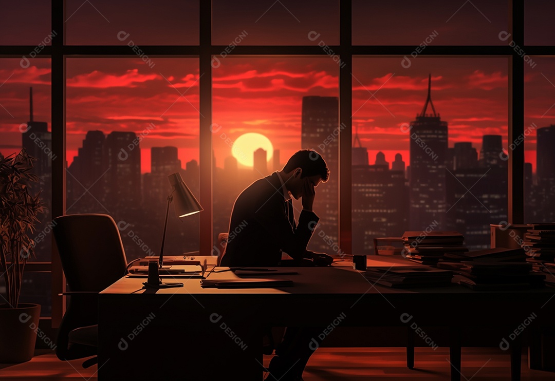 Silhueta de empresário de estresse fotográfico tocando sua cabeça