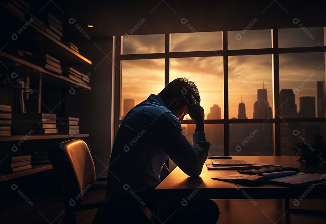 Silhueta de empresário de estresse fotográfico tocando sua cabeça