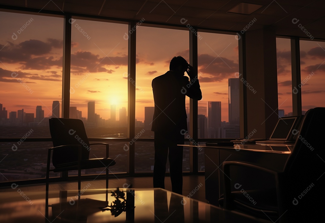 Silhueta de empresário de estresse fotográfico tocando sua cabeça