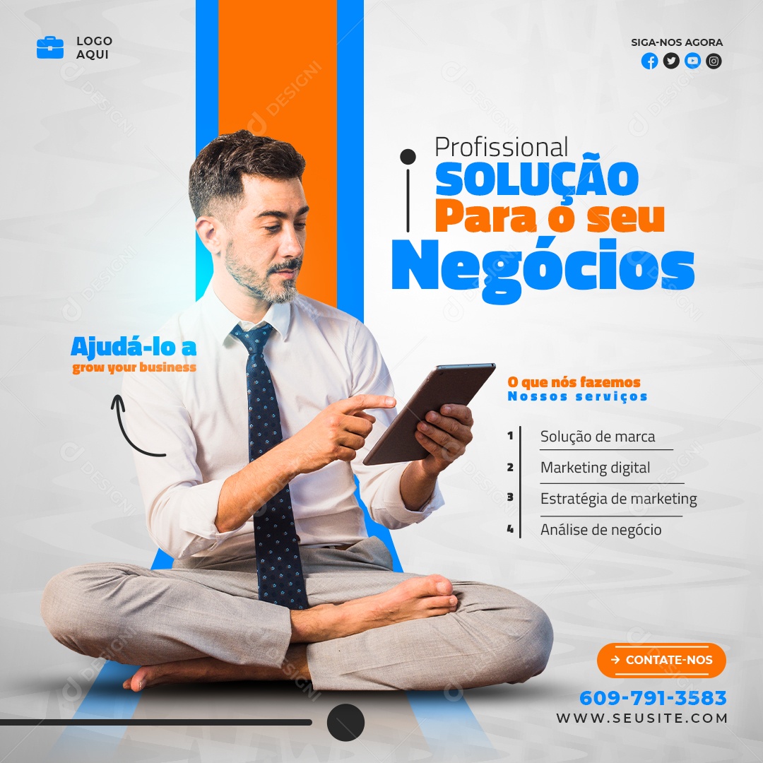 Solução para o Seu Negócios Marketing Digital Social Media PSD Editável