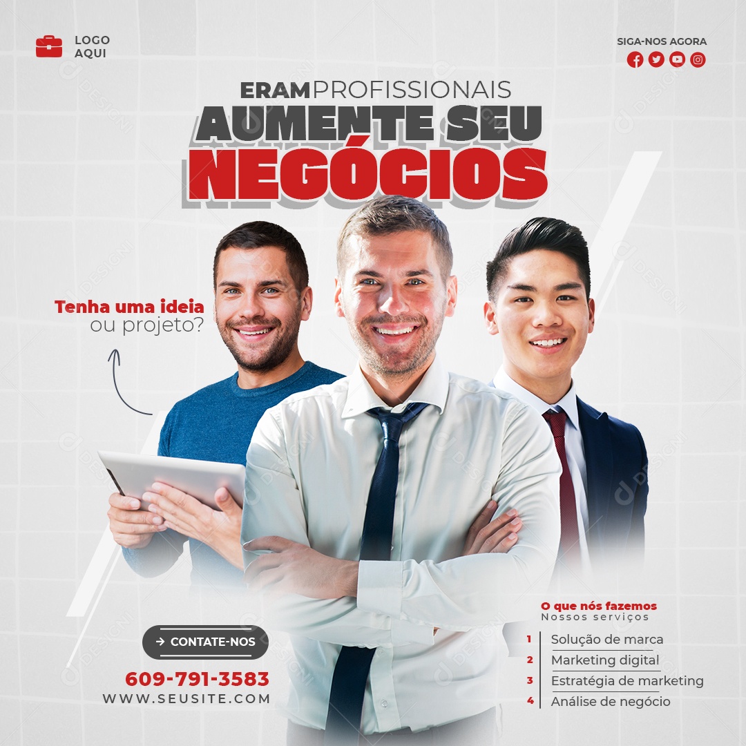 Aumente Seu Negócios Marketing Digital Social Media PSD Editável